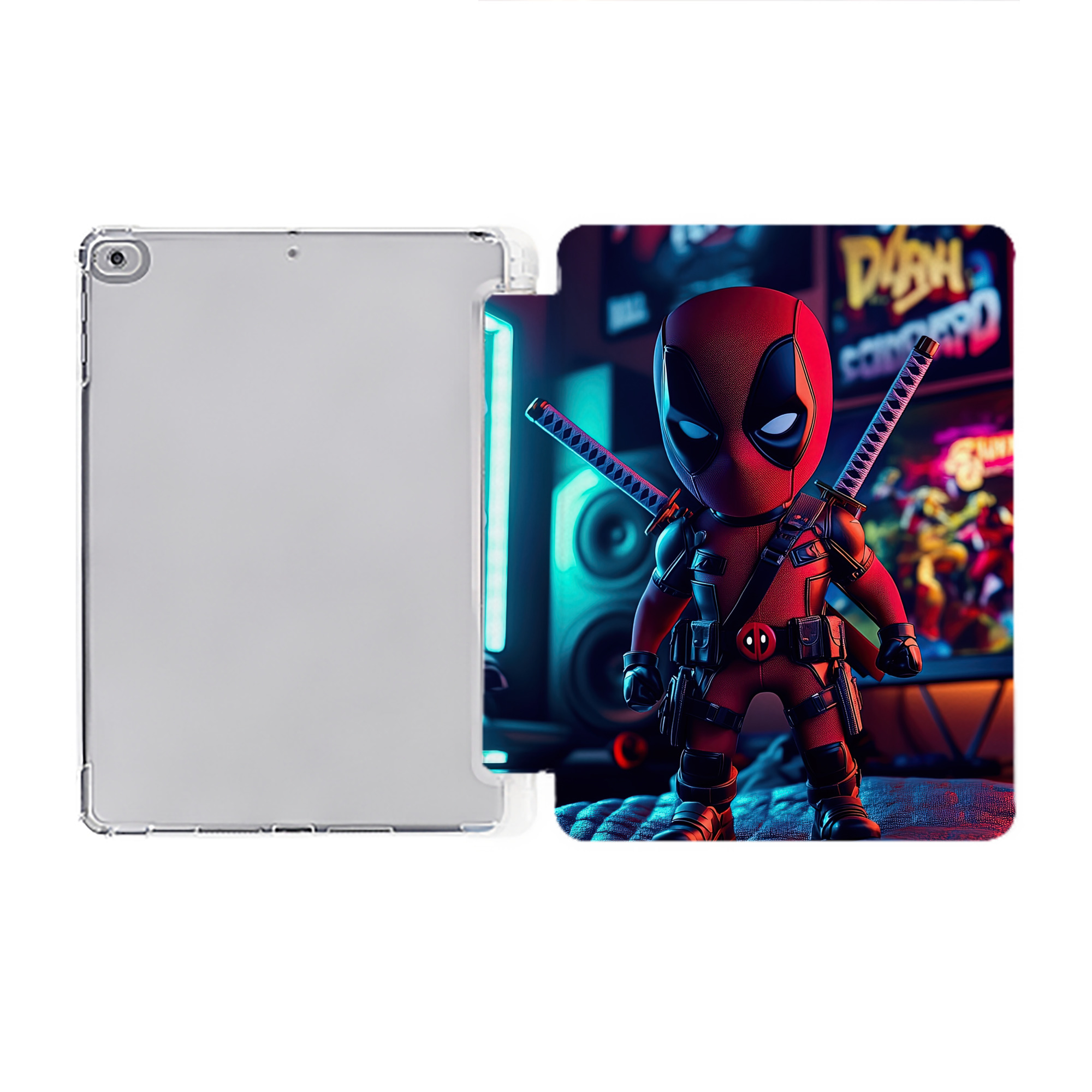 （画像用） Deadpool デッドプール IPad ケース ペン収納付き 三つ折りスタンド PUレザー×シリコン 対応機種9.5/10.5/10.9インチ